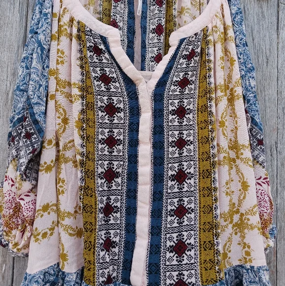 Free People Womens Sz XS Portobello Road Mini Dress Mix Print Cold Shoulder - Picture 2 of 7